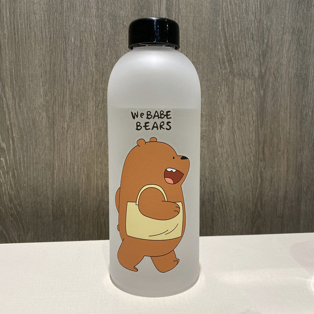 1L Cute Panda Bear Straw Cup Transparent Water Bottles Leak-proof Frosted Protein Shaker Drink Bottle For Outdoor Sports Fitness