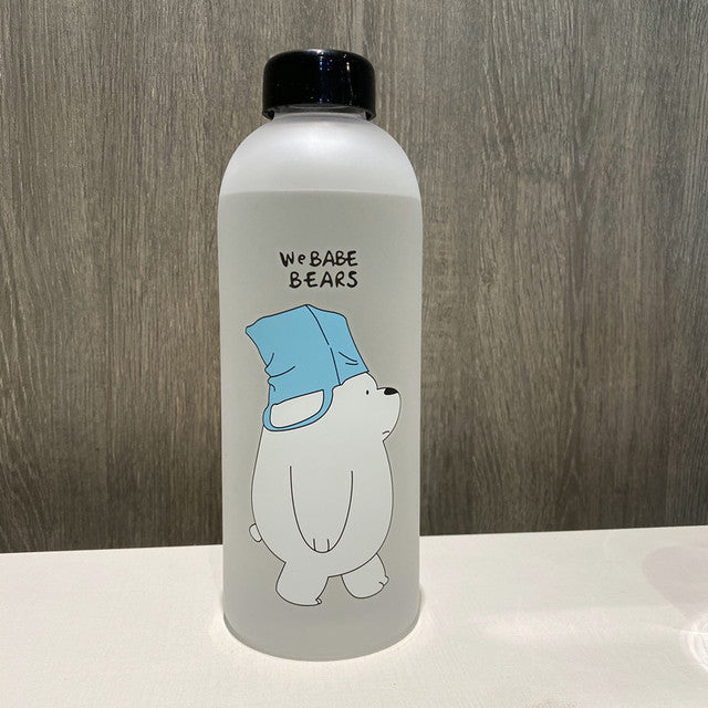 1L Cute Panda Bear Straw Cup Transparent Water Bottles Leak-proof Frosted Protein Shaker Drink Bottle For Outdoor Sports Fitness