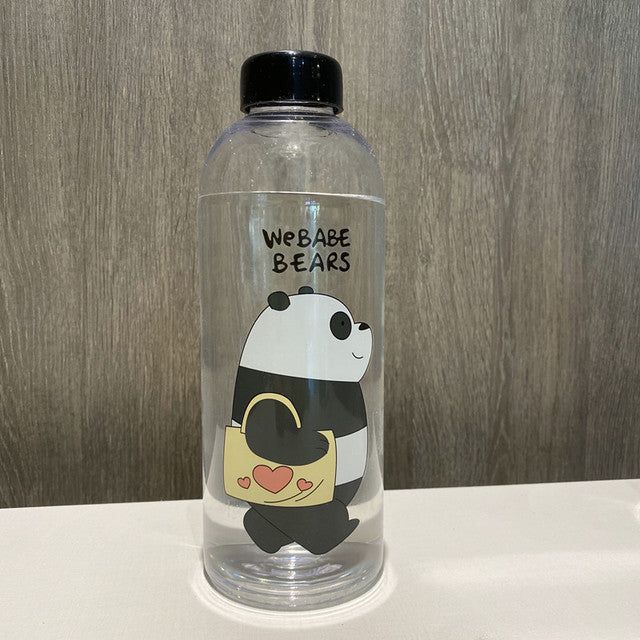 1L Cute Panda Bear Straw Cup Transparent Water Bottles Leak-proof Frosted Protein Shaker Drink Bottle For Outdoor Sports Fitness