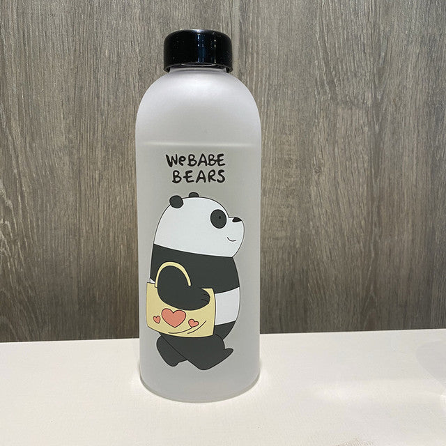 1L Cute Panda Bear Straw Cup Transparent Water Bottles Leak-proof Frosted Protein Shaker Drink Bottle For Outdoor Sports Fitness