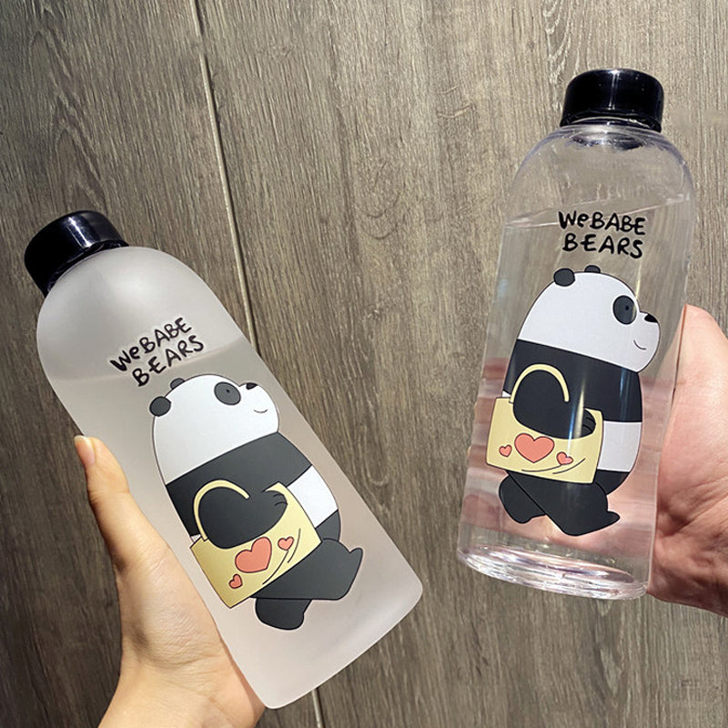 1L Cute Panda Bear Straw Cup Transparent Water Bottles Leak-proof Frosted Protein Shaker Drink Bottle For Outdoor Sports Fitness