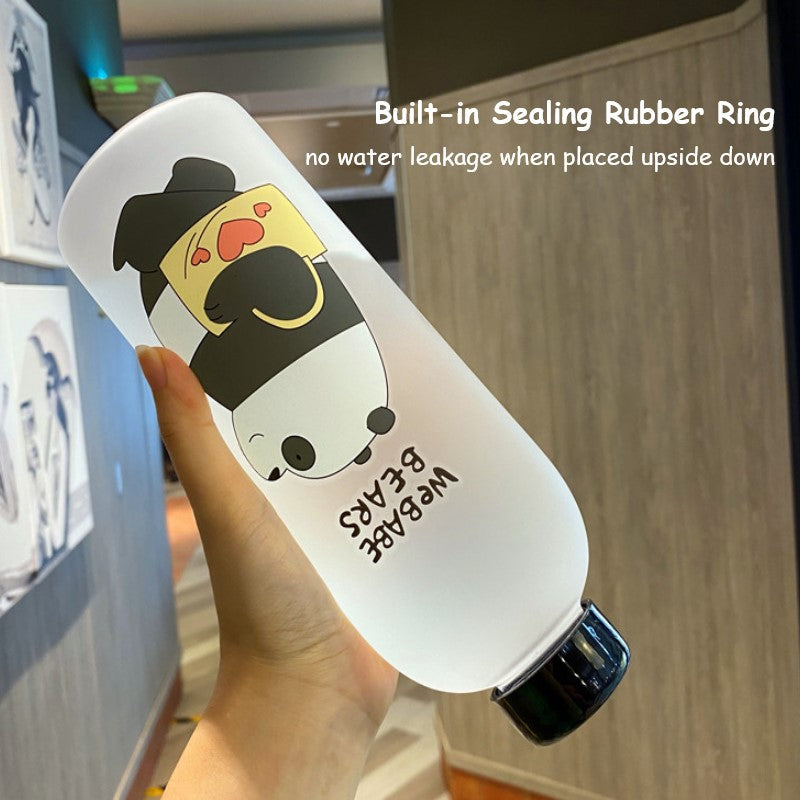 1L Cute Panda Bear Straw Cup Transparent Water Bottles Leak-proof Frosted Protein Shaker Drink Bottle For Outdoor Sports Fitness