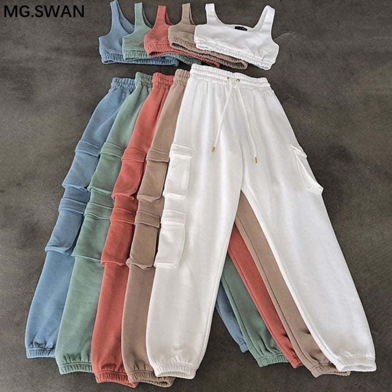 MG.SWAN Sweat suits Vest With Sweat Pants Two Piece Sweat Suit Women 2 Piece Jogger Set Women Clothing Casual