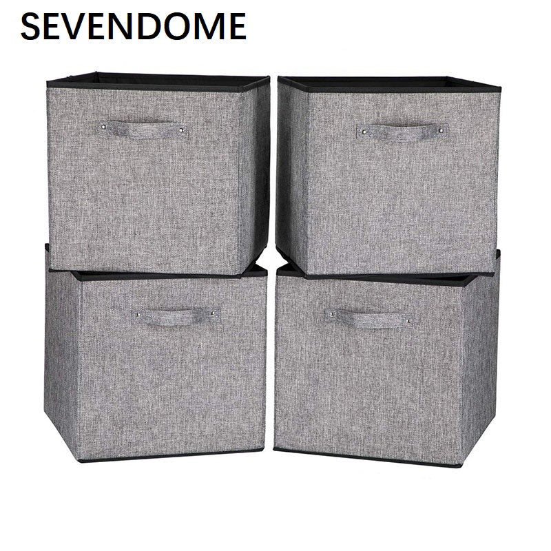 SEVENDOME Fabric Foldable Cloth Sundries Storage Cube Bins Organizer Linen Storage Box (4Pack)