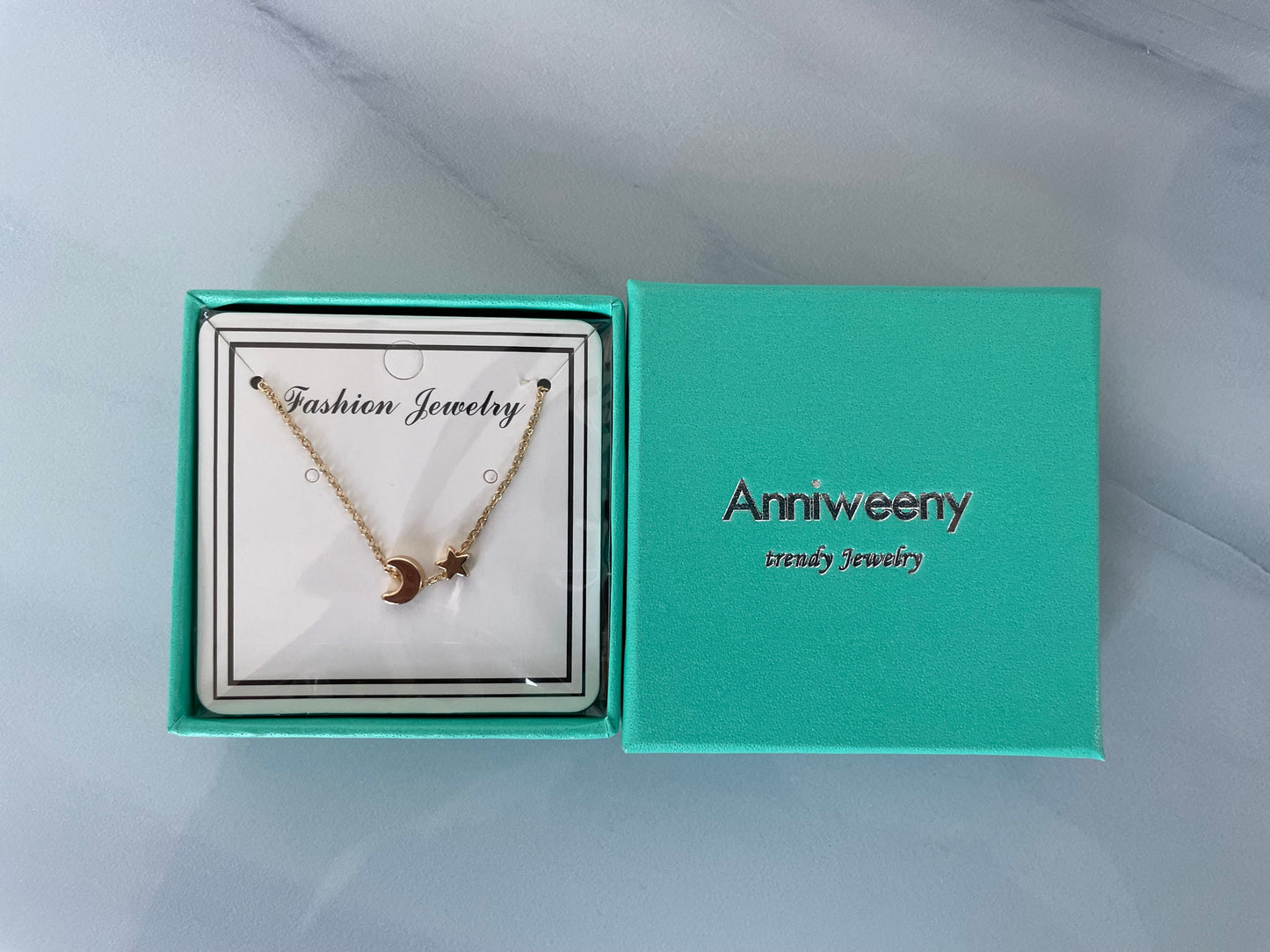 Anniweeny 14K Gold Plated Moon and Star Choker Necklace Dainty Gold Jewelry Everyday Necklace for Women Girls 18'' Length Chain