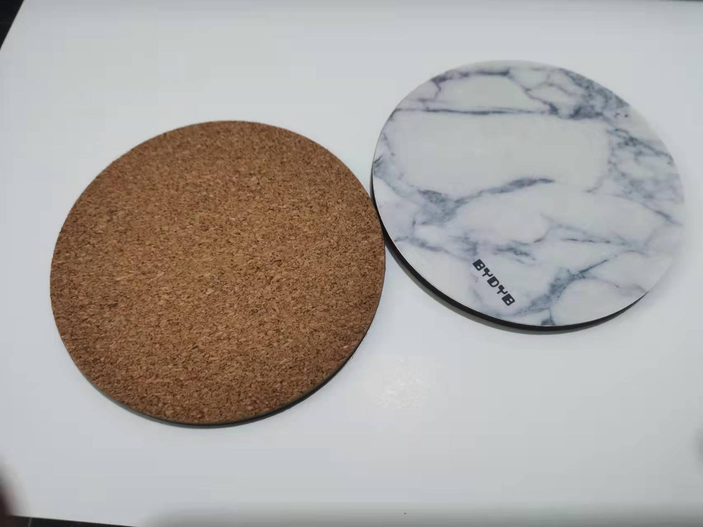 BYDYB Round Absorbent Ceramic Coffee Mug Tea Cup Coaster with Cork Back, Set of 6