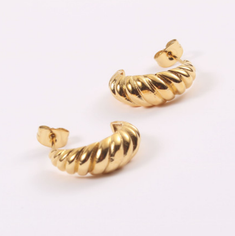 IDEAJOY 14K Gold Plated 925 Stainless Steel C Shaped Twisted Croissant Hoop Earrings