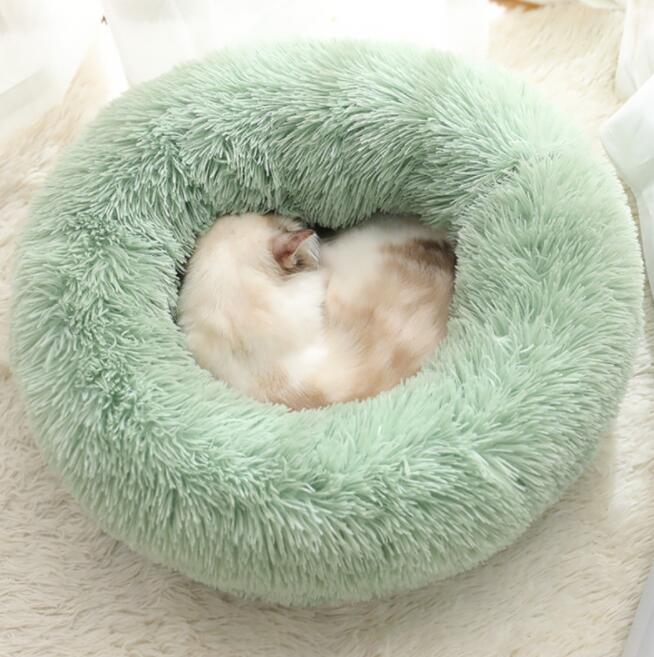 SYSBN Long Faux Fur Pet bed Comfortable waterproof Plush Donut round Dog bed dropshipping soft washable cat bed Removable pet cushions
