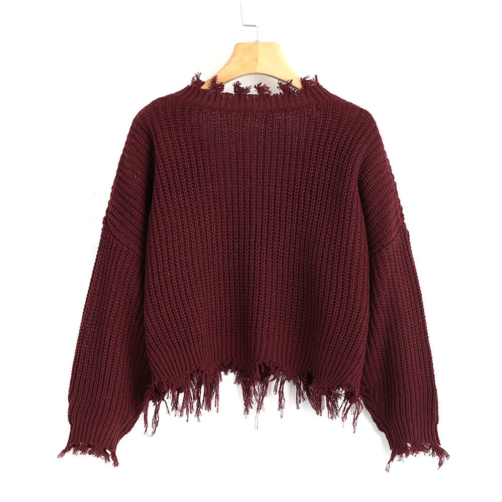TEEN TIGER Loose Ripped V Neck girls stylish sweater designs for women