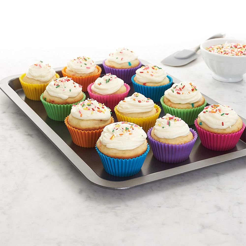 shining queen 12pcs/Set Silicone Cake Mold Round Shaped Muffin Cupcake Baking Molds Kitchen Cooking Bakeware Maker DIY Cake Decorating Tools