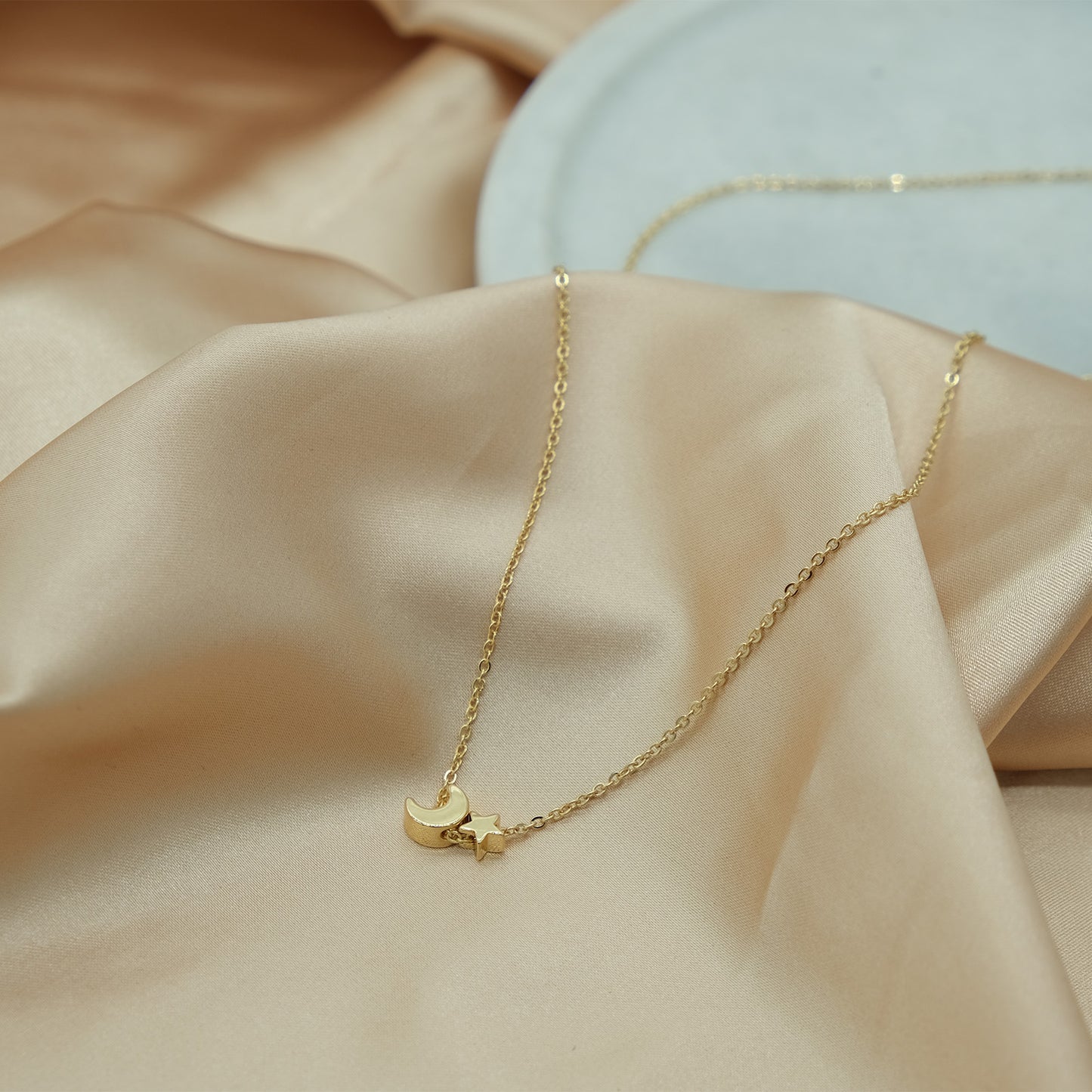 Anniweeny 14K Gold Plated Moon and Star Choker Necklace Dainty Gold Jewelry Everyday Necklace for Women Girls 18'' Length Chain