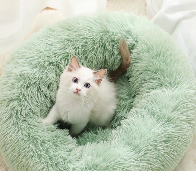 SYSBN Long Faux Fur Pet bed Comfortable waterproof Plush Donut round Dog bed dropshipping soft washable cat bed Removable pet cushions