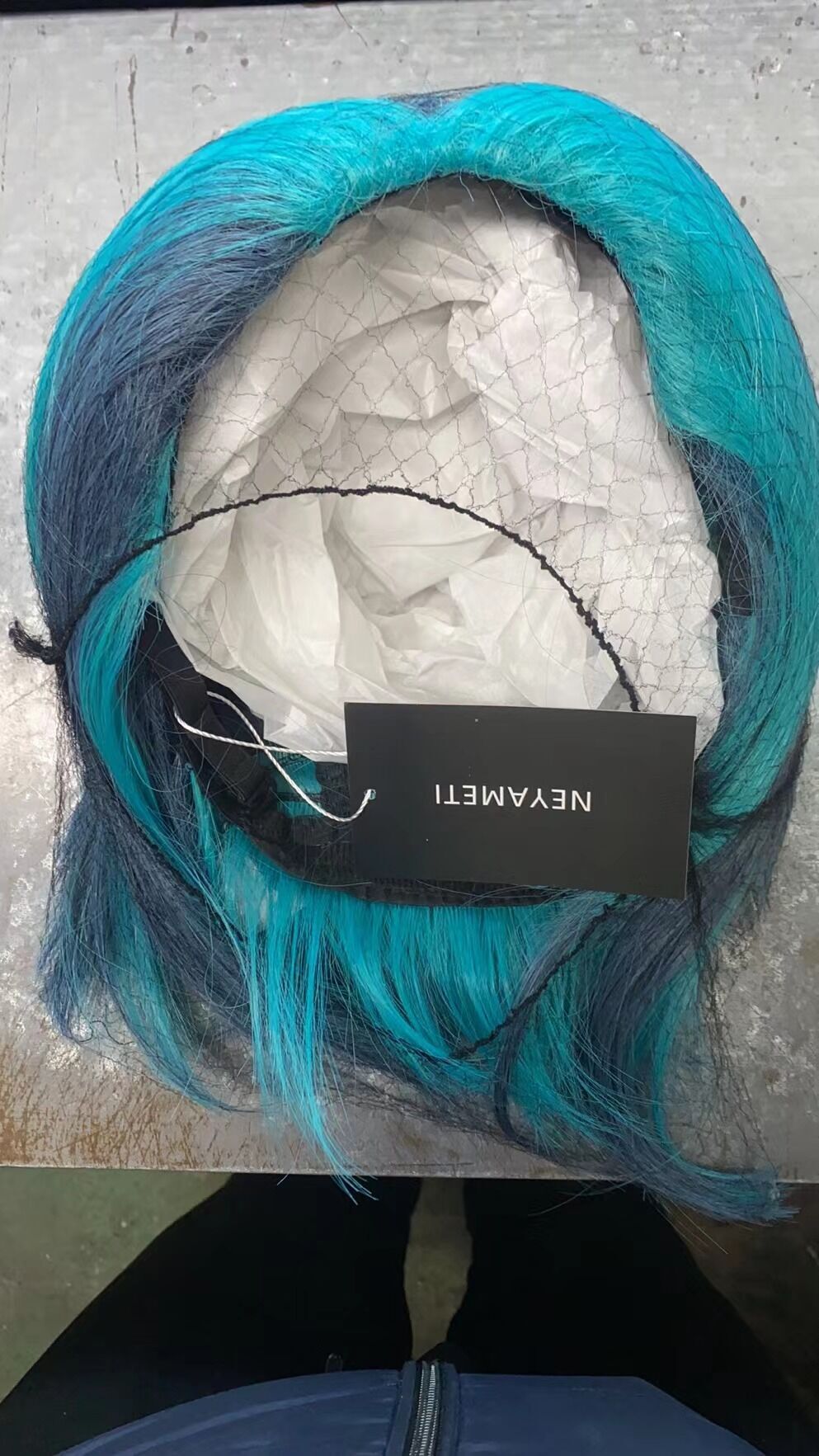 NEYAMETI Colored Short Bob Wigs Blue & Grey Natural Wig Synthetic Cosplay Wigs Lolita Wig