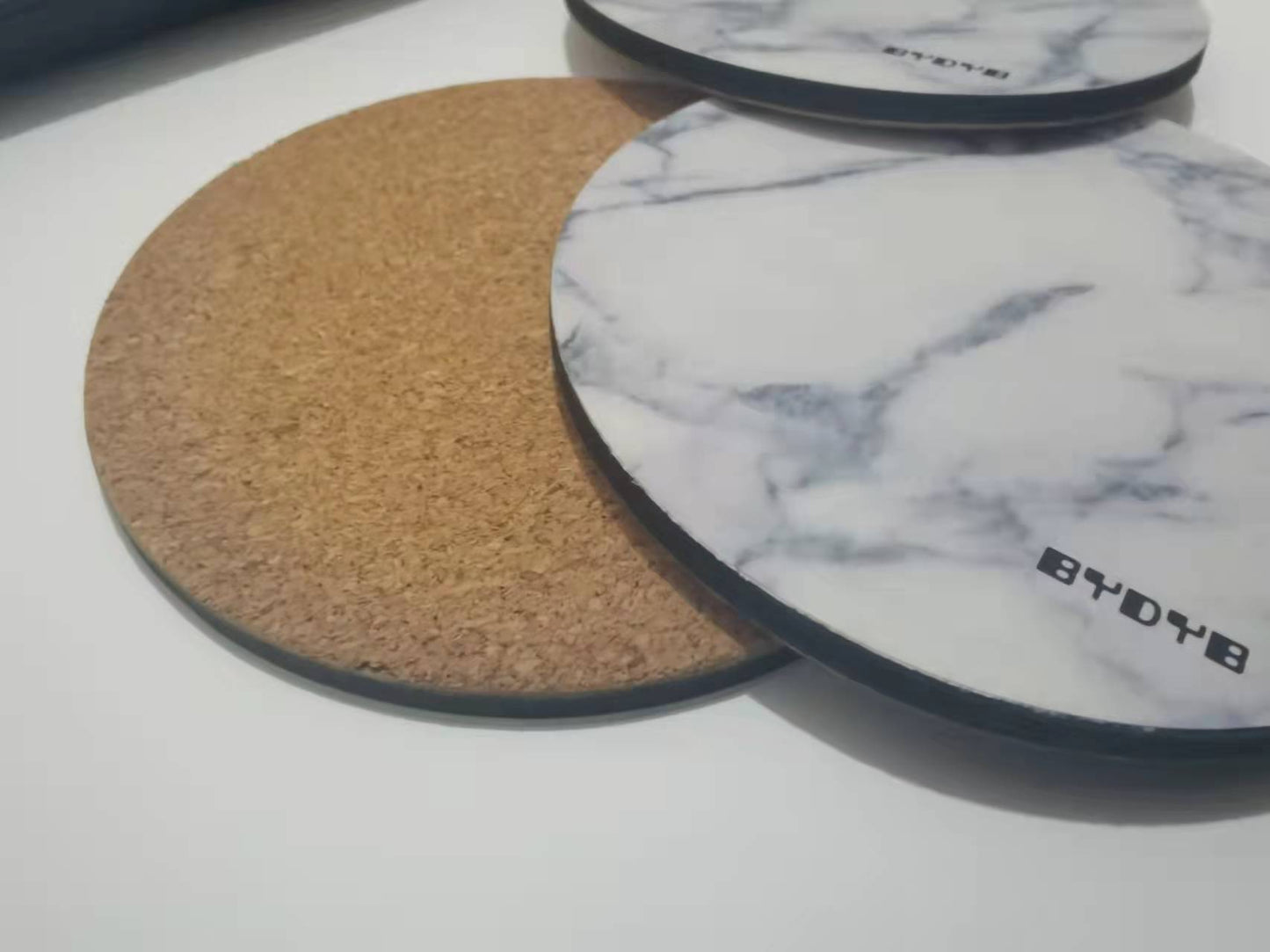 BYDYB Round Absorbent Ceramic Coffee Mug Tea Cup Coaster with Cork Back, Set of 6