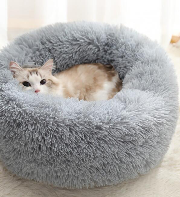 SYSBN Long Faux Fur Pet bed Comfortable waterproof Plush Donut round Dog bed dropshipping soft washable cat bed Removable pet cushions