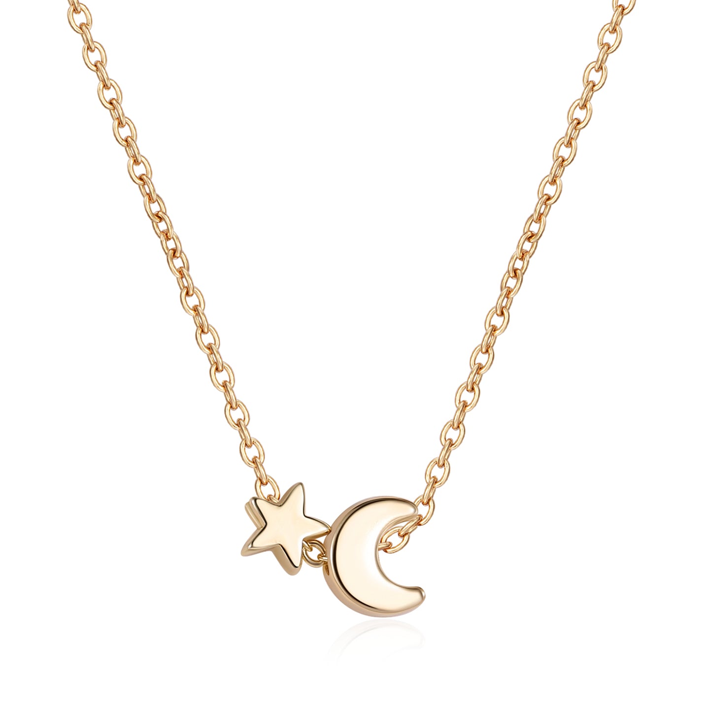 Anniweeny 14K Gold Plated Moon and Star Choker Necklace Dainty Gold Jewelry Everyday Necklace for Women Girls 18'' Length Chain