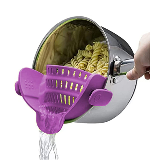 Adjustable Silicone Clip On Strainer Food Grade Heat Resistant Pot Drain Pan Strainer Liquid Drainer Kitchen Colander Strainer