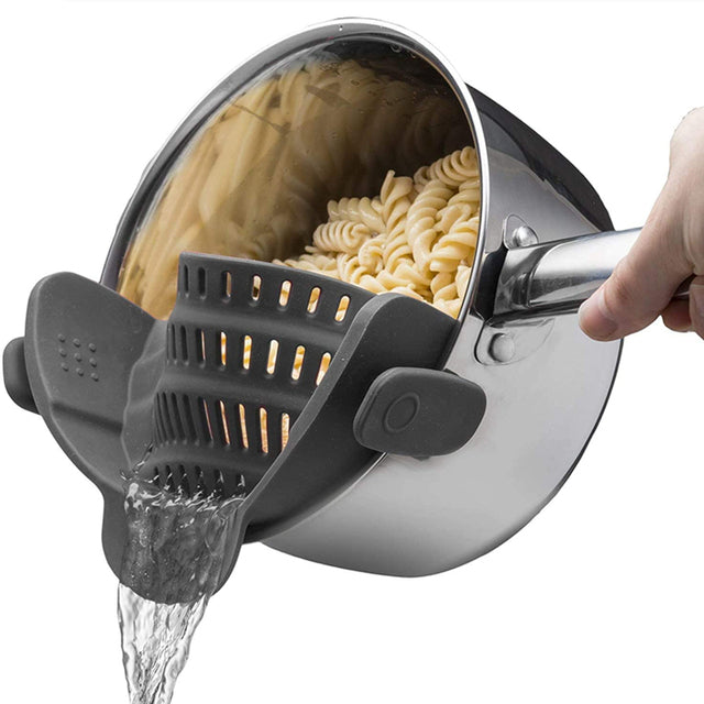 Adjustable Silicone Clip On Strainer Food Grade Heat Resistant Pot Drain Pan Strainer Liquid Drainer Kitchen Colander Strainer
