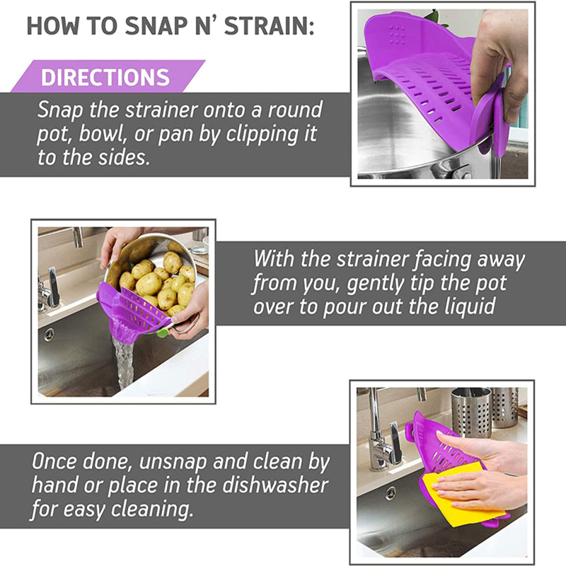 Adjustable Silicone Clip On Strainer Food Grade Heat Resistant Pot Drain Pan Strainer Liquid Drainer Kitchen Colander Strainer