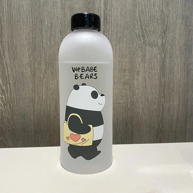 Cute Panda Bear Cup 1000ml Water Bottles With/Without Straw Cartoon Water Bottle Drinkware Frosted Leak-proof Protein Shaker