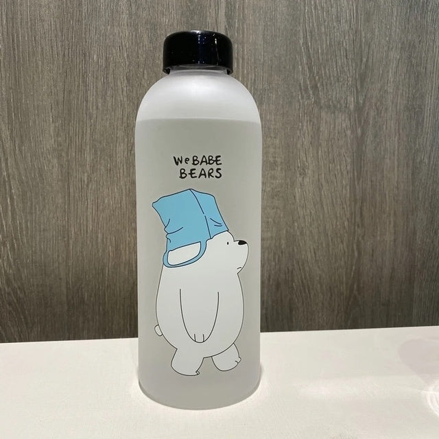 Cute Panda Bear Cup 1000ml Water Bottles With/Without Straw Cartoon Water Bottle Drinkware Frosted Leak-proof Protein Shaker
