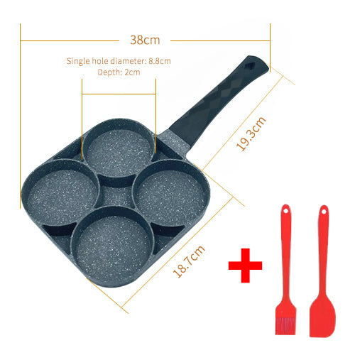 Non-stick Frying Pot Pan 2/4 Holes Steak Egg Pancake Thickened Omelet Pan Wooden Handle Pan For Kitchen Utensils