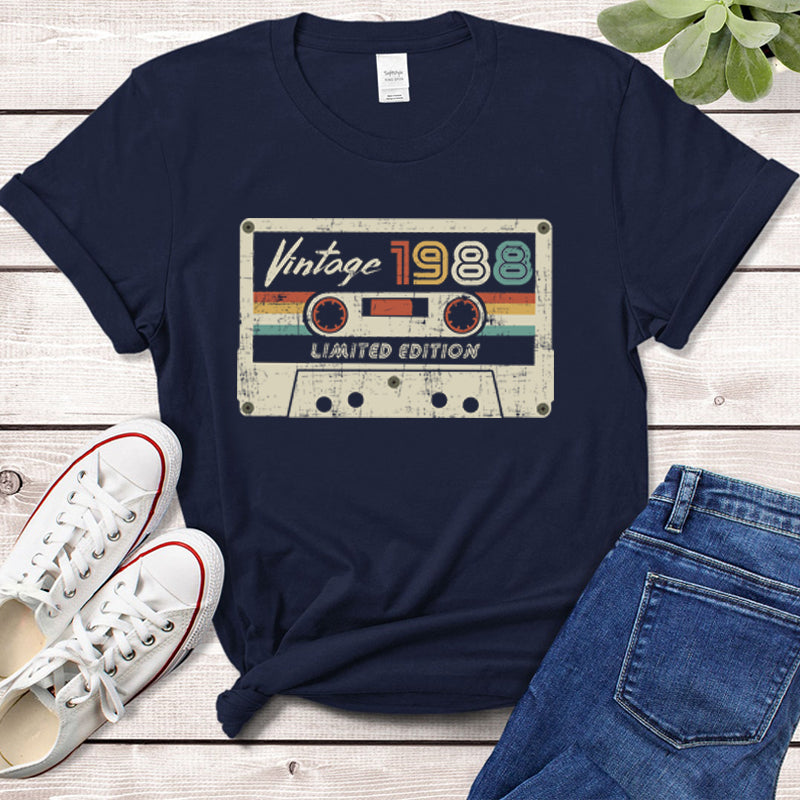 Retro Tape Printed Vintage 1988 Limited Edition T Shirt Women Harajuku 80s 34th 34 Years Old Birthday Party Top Ladies Clothes