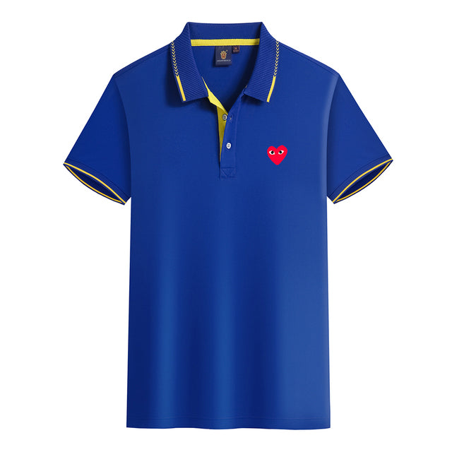 Summer Men Women Polo T-Shirt Love Print T-Shirt Short Sleeve Solid Top Casual Lapel Streetwear Couple Brand Female Clothing