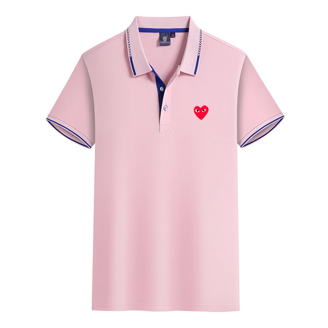 Summer Men Women Polo T-Shirt Love Print T-Shirt Short Sleeve Solid Top Casual Lapel Streetwear Couple Brand Female Clothing