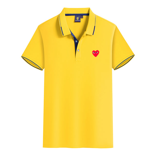 Summer Men Women Polo T-Shirt Love Print T-Shirt Short Sleeve Solid Top Casual Lapel Streetwear Couple Brand Female Clothing