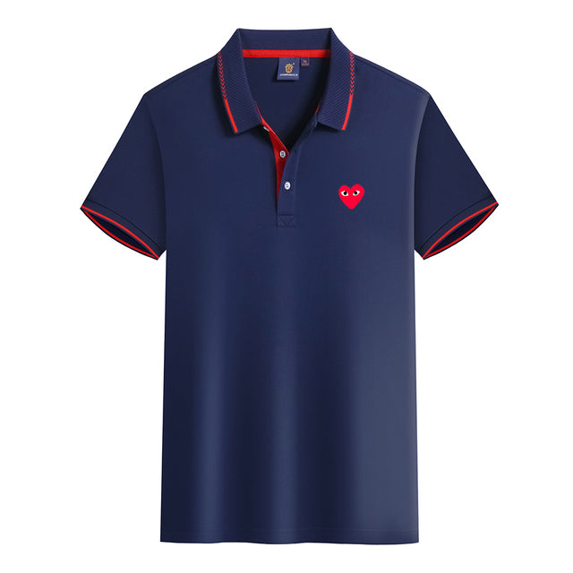 Summer Men Women Polo T-Shirt Love Print T-Shirt Short Sleeve Solid Top Casual Lapel Streetwear Couple Brand Female Clothing