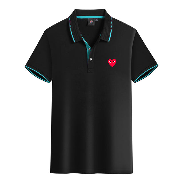 Summer Men Women Polo T-Shirt Love Print T-Shirt Short Sleeve Solid Top Casual Lapel Streetwear Couple Brand Female Clothing
