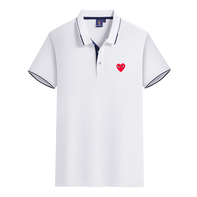 Summer Men Women Polo T-Shirt Love Print T-Shirt Short Sleeve Solid Top Casual Lapel Streetwear Couple Brand Female Clothing