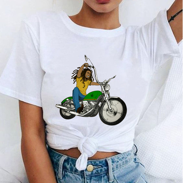 Tops Women Bob Marley Fashion T-Shirts Printed Casual Round Neck Graphic Short Sleeve T-shirts Summer Tops Harajuku Shirt