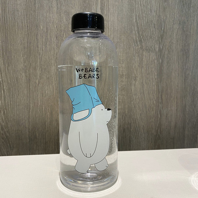 1L Cute Panda Bear Straw Cup Transparent Water Bottles Leak-proof Frosted Protein Shaker Drink Bottle For Outdoor Sports Fitness