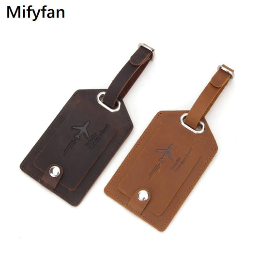2 PCS Mifyfan Custom Travel Baggage Name ID Tag Personalized Premium Genuine Leather Luggage Tag