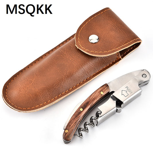 MSQKK Wine Opener & Waiters Corkscrew-With a Comfortable Rosewood handle – Wine And Beer Bottle Opener For Bartenders, Waiters, –With A Wine Key Foil Cutter - With a Nice Pouch Included