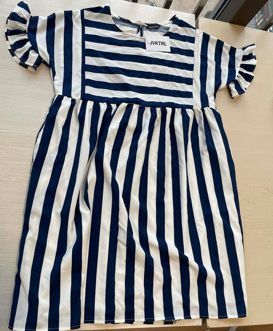 JVKTRL Women cute Dress Ruffled short-sleeved striped stitching loose dress girls casual dresses