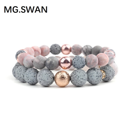 MG.SWAN Hot Selling Lava Natural Stone Yoga Energy Agate Woven Bead Bracelet for couple