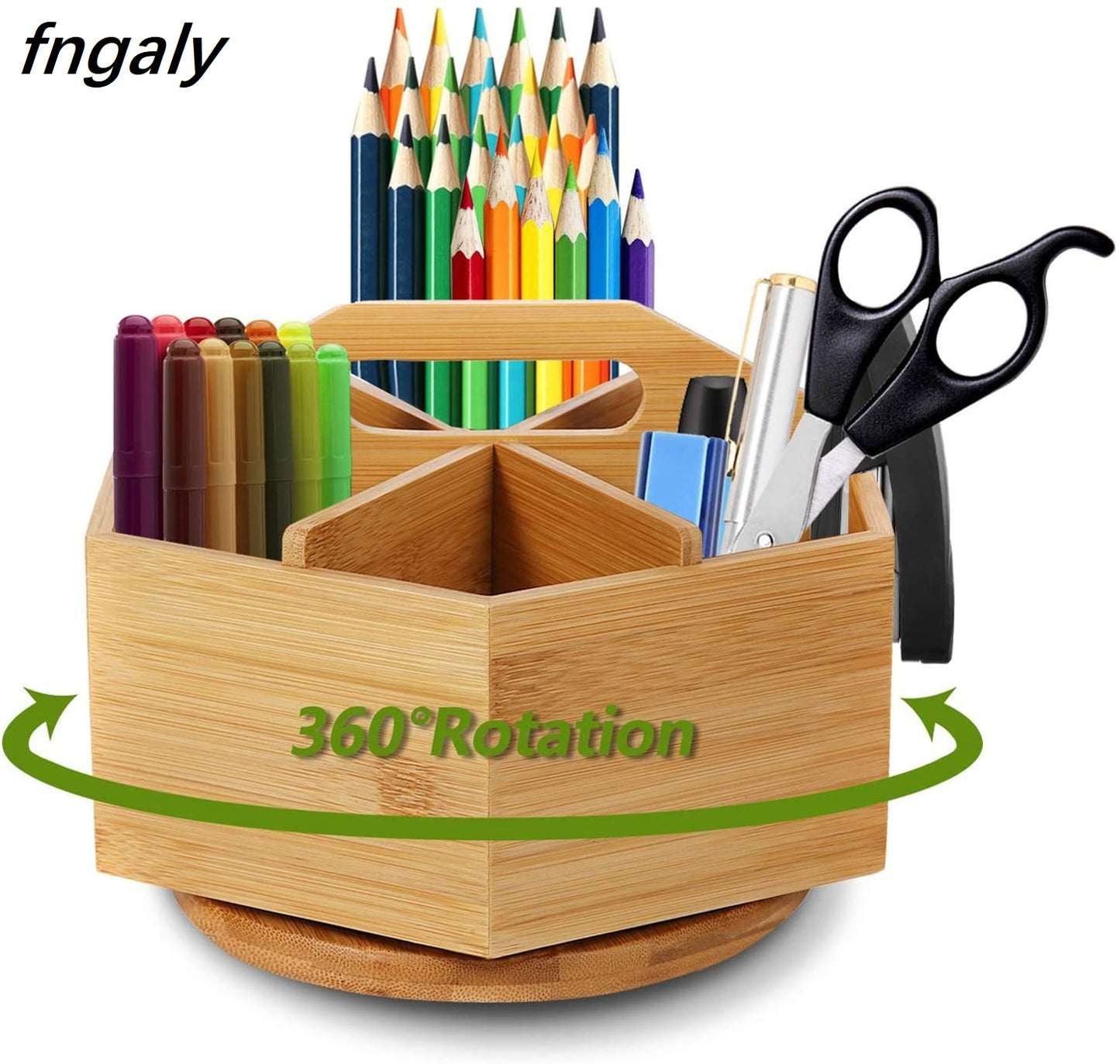 fngaly Bamboo Rotating Art Supply Desk Organizer with Compartments