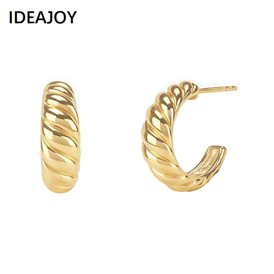 IDEAJOY 14K Gold Plated 925 Stainless Steel C Shaped Twisted Croissant Hoop Earrings