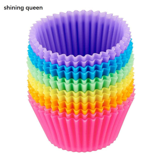 shining queen 12pcs/Set Silicone Cake Mold Round Shaped Muffin Cupcake Baking Molds Kitchen Cooking Bakeware Maker DIY Cake Decorating Tools