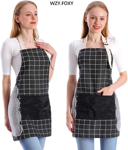 WZY.FOXY Adjustable Apron for Cooking Kitchen BBQ, Chef Apron with Pockets for Women, 2 Pack Cotton Linen Aprons