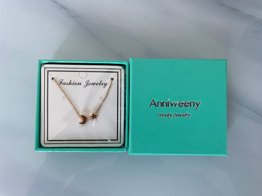 Anniweeny 14K Gold Plated Moon and Star Choker Necklace Dainty Gold Jewelry Everyday Necklace for Women Girls 18'' Length Chain
