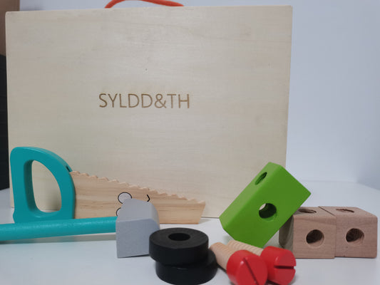 SYLDD&TH Preschool Learning Pretend Play Tool Box Wooden Foldable Carpenter Toy Tools for Kids