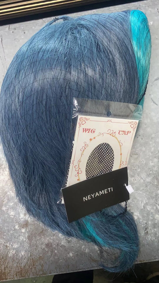 NEYAMETI Colored Short Bob Wigs Blue & Grey Natural Wig Synthetic Cosplay Wigs Lolita Wig