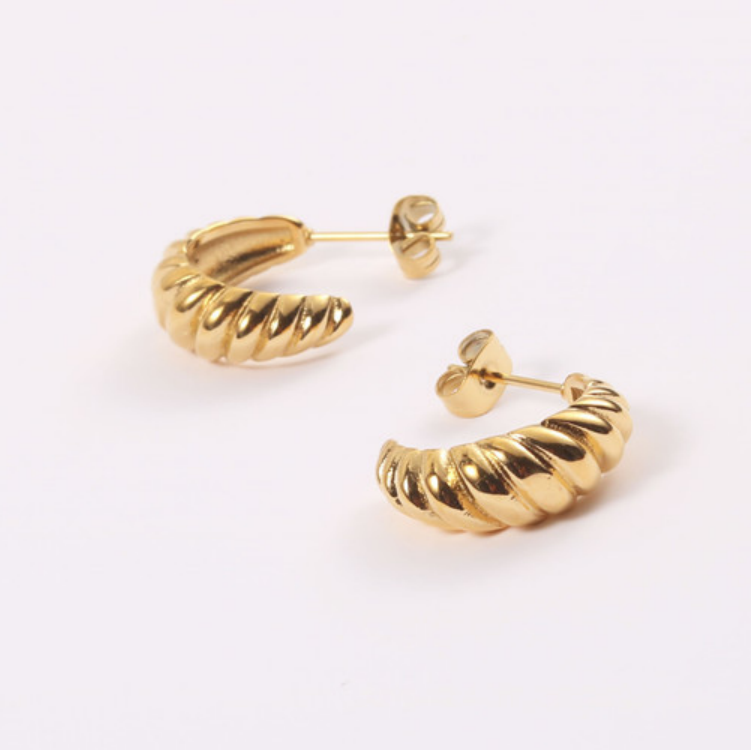 IDEAJOY 14K Gold Plated 925 Stainless Steel C Shaped Twisted Croissant Hoop Earrings