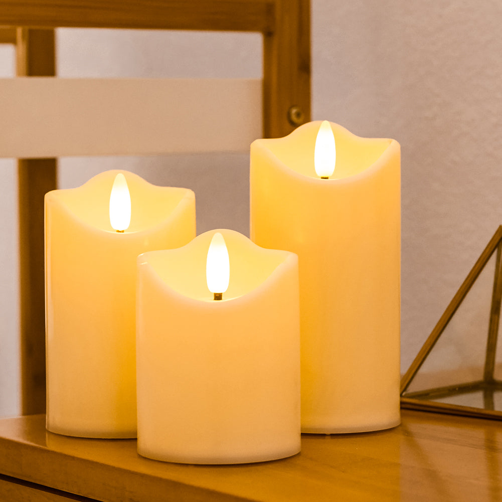 Evojaune Flameless LED Candle with Remote Control 3pcs Plastic Dancing Flame Timer Candles