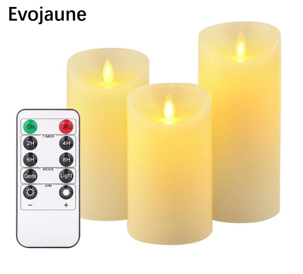 Evojaune Flameless LED Candle with Remote Control 3pcs Plastic Dancing Flame Timer Candles