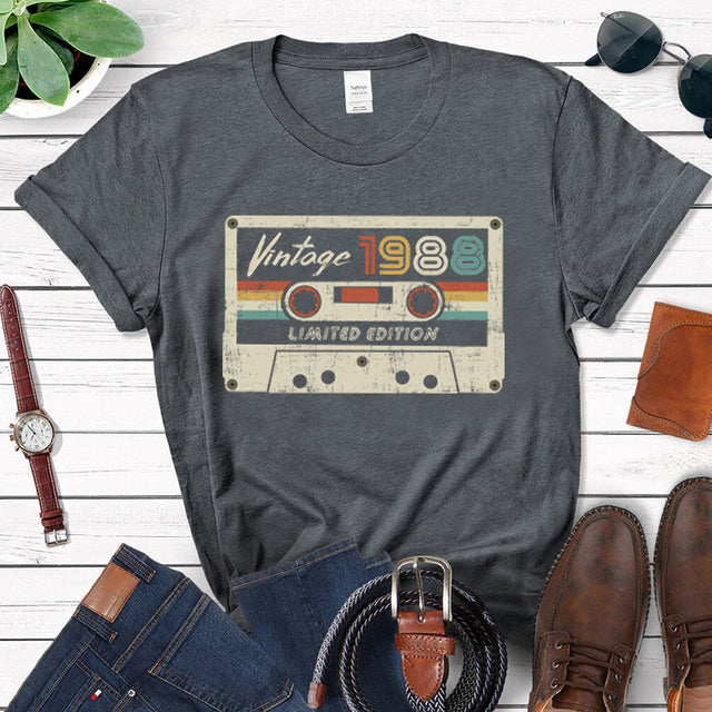 Retro Tape Printed Vintage 1988 Limited Edition T Shirt Women Harajuku 80s 34th 34 Years Old Birthday Party Top Ladies Clothes